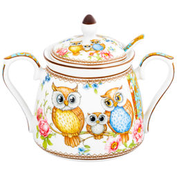 Сахарница 400 мл 15*10*11,5 см "Совушки"+ ложка NEW BONE CHINA
