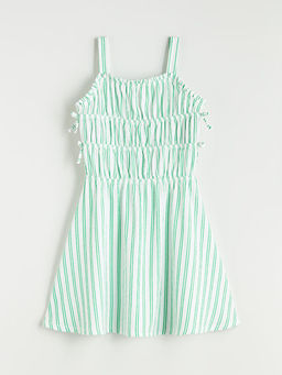 Kare Yaka ?izgili K?z ?ocuk Elbise