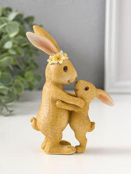 Фигурка полистоун Мама зайка в цветочном венке обнимает малыша, 15 см