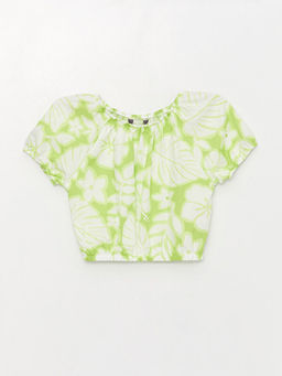 Kay?k Yaka Desenli K?sa Kollu K?z ?ocuk Bluz