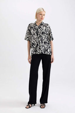 Широкие брюки прямого кроя с карманами и высокой талией из смесового льна - Defacto фото 2