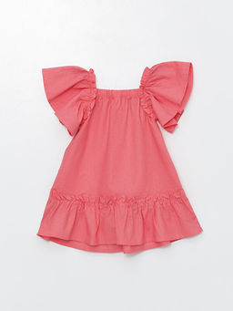 Kare Yaka K?sa Kollu Keten Kar???ml? K?z Bebek Elbise