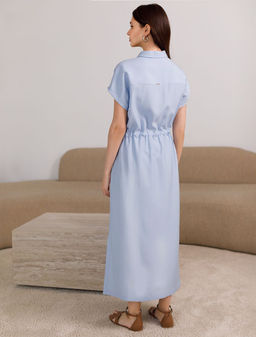 Платье-рубашка с кулиской на талии из плотного лиоцелла - Vilatte фото 3