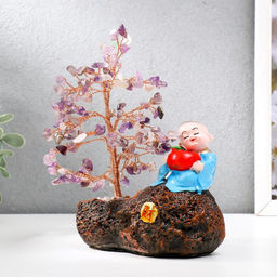 Бонсай декоративный 147 камней «Хотей с яблоком у дерева с аметистами», 18×13×6 см