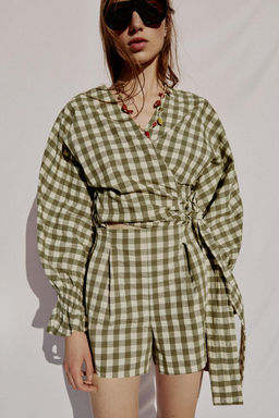 SHORTS CUADRO VICHY / Verde medio - Zara фото 2
