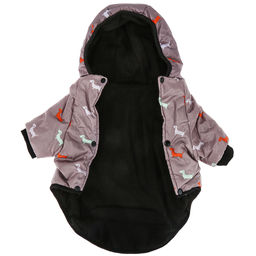 Пэт тойс (Pet toys) Одежда для собаки Куртка с капюшоном, с метал. кольцом, с принтом, на кнопках, р-р L, длина спинки 27см/обхват груди 38см/обхват шеи 32см, цвет-темно-бежевый, плащевка/синтепон/флис (100% полиэстер) (Китай) - Домашняя мода фото 6