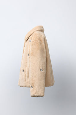 SHORT FAUX FUR COAT WITH JEWEL DETAILS - Zara фото 3