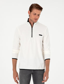 Beyaz Regular Fit Yar_m Fermuarl_ Polar Sweatshirt
