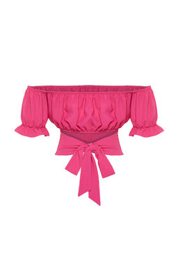 Pembe Baglama Detayl? Carmen Yaka Dokuma Bluz TWOSS21BZ0797