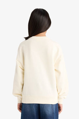 Relax Fit Bisiklet Yaka Bask_l_ Sweatshirt K_z _ocuk - Defacto фото 6