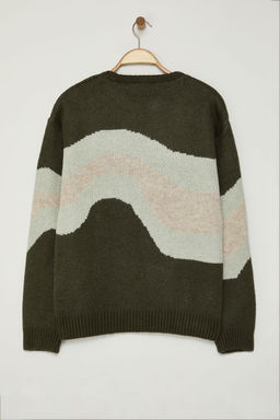 TRENDYOL MAN Yesil Regular Bisiklet Yaka Etnik Triko Kazak TMNAW25KZ00044