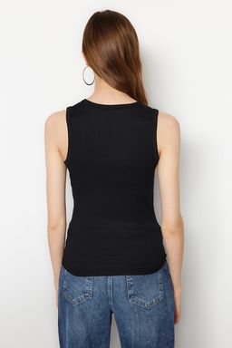 TRENDYOLMILLA Siyah Fitted/Vucuda Oturan Bisiklet Yaka Burumcuk/Dokulu Orme Atlet TWOSS22AL00075  фото 6