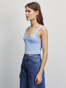 Укороченный топ в рубчик / Zarina  фото 4