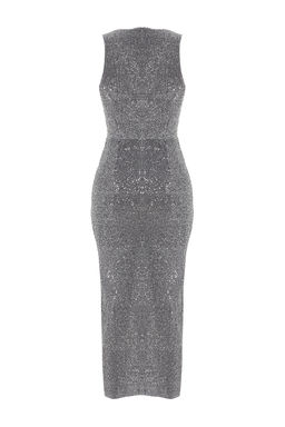 Gumus Vucuda Oturan Par?lt?l? Pullu Orme Payet S?k Abiye Elbisesi TPRSS24EL00030