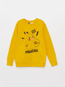 Bisiklet Yaka Pikachu Bask?l? Uzun Kollu Erkek ?ocuk Sweatshirt