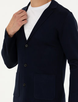 Темно-синий трикотажный кардиган приталенного кроя с v-образным вырезом темно-синего цвета - Cacharel фото 6