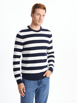 Bisiklet Yaka Uzun Kollu ?izgili Erkek Triko Kazak