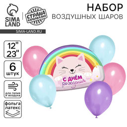 Воздушные шары, букет «Радуга. Котик», набор 6 шт.
