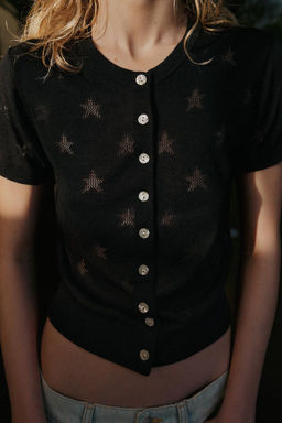 CHAQUETA PUNTO MANGA CORTA ESTRELLAS / Negro - Zara фото 11