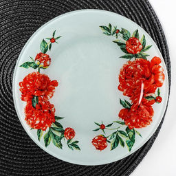 Тарелка стеклянная десертная Доляна Пионы, d=20 см