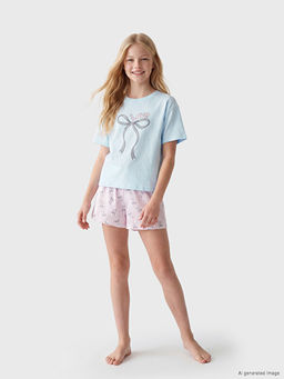 Пижама с шортами Fiyonk Bask?l? K?z ?ocuk ?ortlu Pijama Tak?m? с принтом бантиков