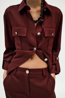 PANTAL?N RECTO CON LINO / Burgundy - Zara фото 9