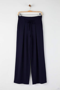Lacivert Wide Leg umusak Kumasl? Pilili Esnek Orme Pantolon TWOAW26PL00138