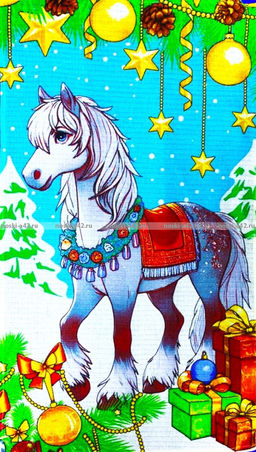 Цена за 6 шт.Полотенца вафельные Новогодние "Игривые Лошадки"