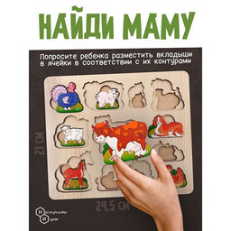 Развивающая доска «Чей малыш?Домашние животные и птицы», двойная рамка - вкладыш