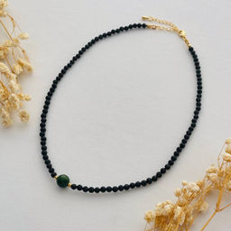 Бусы из Обсидиана и Хромдиопсида огранка 38 см +