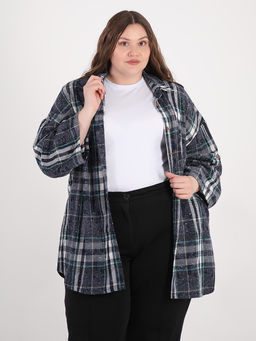 Рубашка женская больших размеров клетка стразы - Almond фото 4