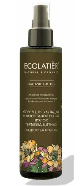 Ecolatier Organic Farm GREEN Спрей д/укл.и восст.волос термозащитный "CACTUS Flower" 200мл