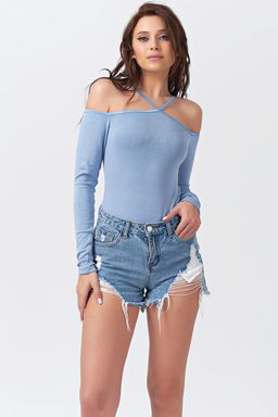 Боди трикотажное с длинным рукавом голубое