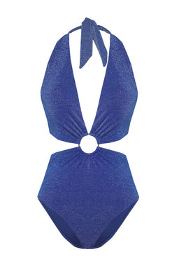 TRENDYOLMILLA Saks Derin V Yaka Cut Out/Pencereli Aksesuarl? Simli Regular Mayokini TBESS25MY00005 фото 5