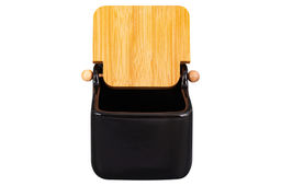 Банка для сыпучих продуктов 850 мл 14*12*11 см Черная + откидная бамбук.крышка, керамика - Elan gallery фото 6