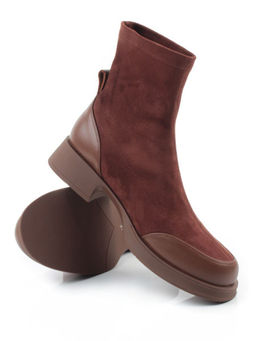 01-H24B-34HJ BROWN Ботинки демисезонные женские (натуральная кожа, велюр)