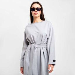 Платье женское миди с разрезом MIST, серое, размер 46-48 (L-XL)