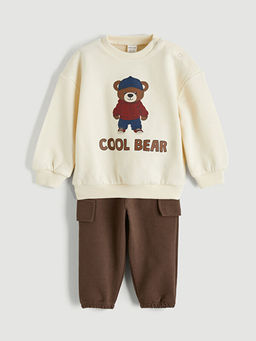 Bask?l? Erkek Bebek Sweatshirt ve E?ofman Alt?