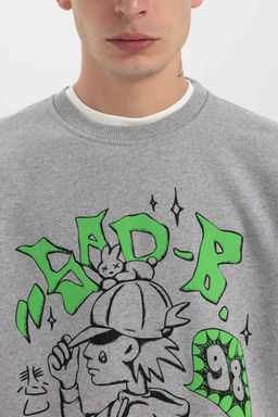 Толстовка оверсайз с круглым вырезом и принтом - Defacto фото 5