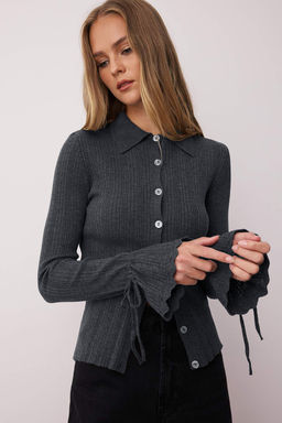 Antrasit Merserize Gorunumlu Fitilli Polo Yaka Triko H?rka TWOAW26HI00111