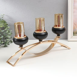 Подсвечник на 3 свечи «Тёмный рыцарь», металл, стекло, чёрный матовый с золотом, 40×25×12 см