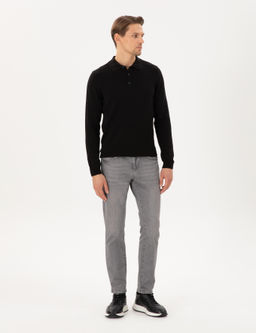 Siyah Slim Fit Polo Yaka Basic Triko Kazak - Pierre cardin фото 4