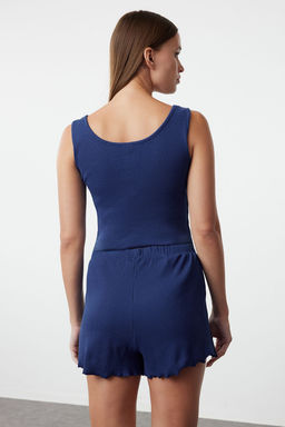 Trendyolmilla Ind?go Dugme Detayl? Fitilli Sortlu Orme Pijama Tak?m? THMSS23PT00179 фото 5