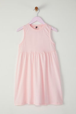 Pembe K?z Cocuk %100 Pamuk Batik Desenli Kolsuz Mini Orme Elbise TKDSS25EL00014 - Trendyolmilla фото 2