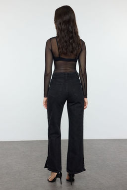 Siyah Trok Detayl? Pacas? Y?rtmacl? Yuksek Bel Wide Leg Jeans TWOSS25JE00015 - Trendyolmilla фото 5