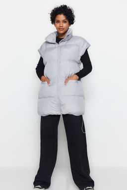 Gri Oversize Omuz Detayl? Su Itici Sisme Yelek TWOAW24YE00010 - Trendyolmilla фото 3