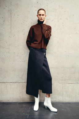 WRAPOVER KNIT MIDI SKIRT