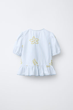 BLUSA RAYAS DETALLE BORDADOS / Blanco / Marino - Zara фото 2