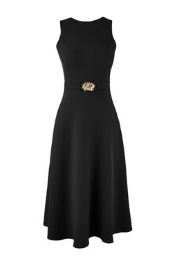 Siyah Kemerli Midi Dokuma Elbise TWOSS26EL00134