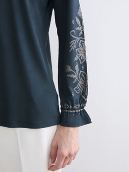 Ba?lama Yaka F?rf?rl? Desenli Bluz